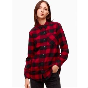 Aritzia TNA Brisco Red Black Checkered Flannel Shirt